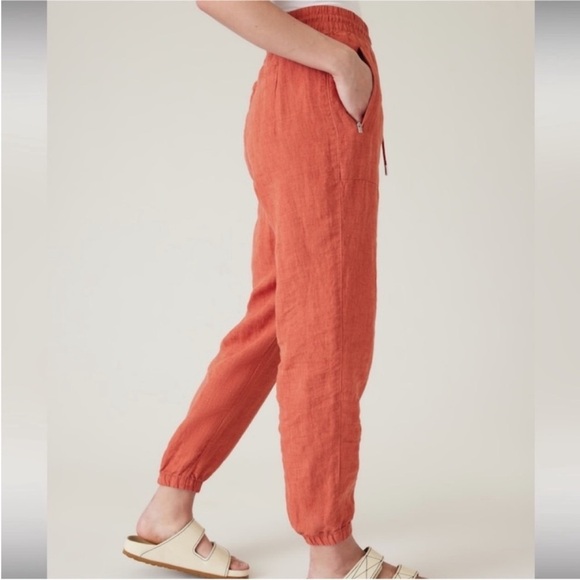 Athleta Retreat Linen Jogger in Rust Orange Size 8 - Picture 4 of 7